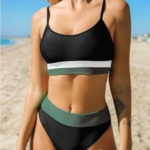 Cupshe Black and Green Bikini Set size L NWT